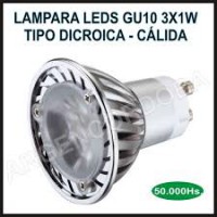 LAMPARA LED GU10 3X1W TIPO DICROICA LUZ BLANCA CALIDA MAXIMA DISIPACION  